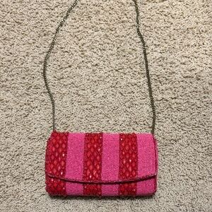 Elegant Pink and Red Beaded Clutch